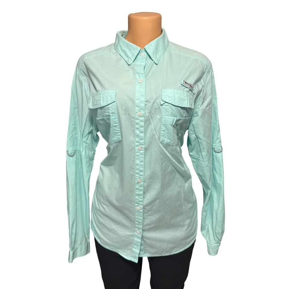 Columbia PFG Bahama II Fishing Shirt Women XL‎ Long Sleeve Seafoam Green Vented
